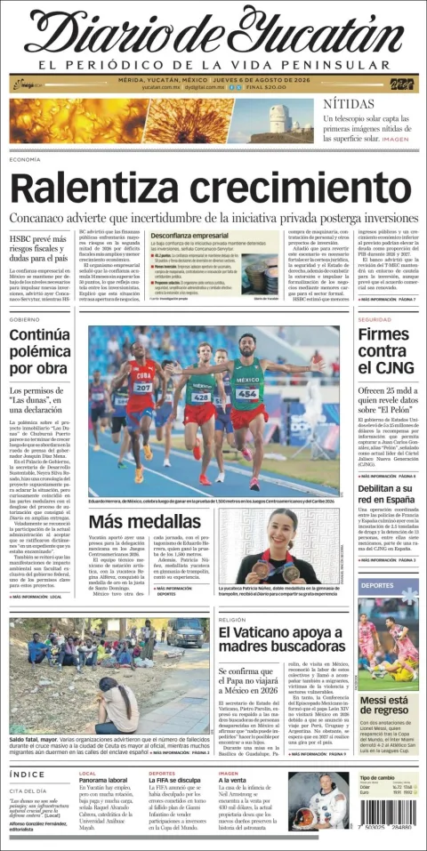 Portada de Diario de Yucatán del 2026-08-06