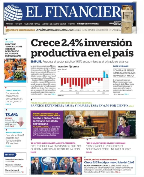 Portada de El Financiero del 2026-08-06