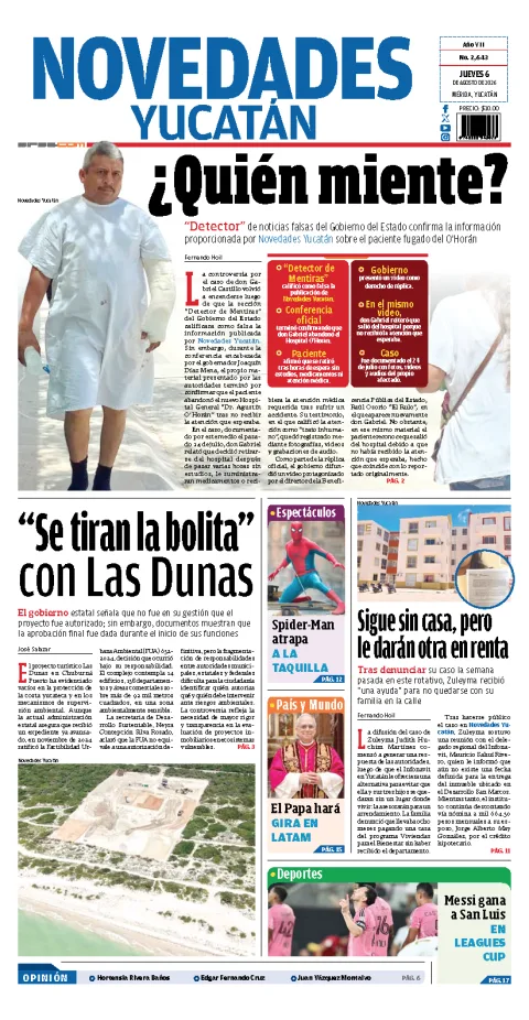 Portada de Novedades Yucatan del 2026-08-06