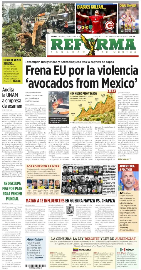 Portada de Reforma del 2026-08-06