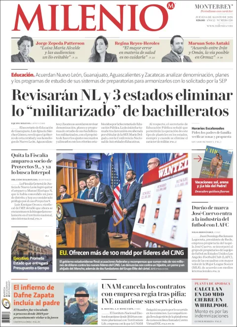 Portada de Milenio del 2026-08-06