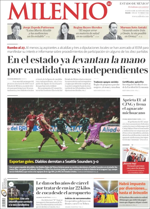 Portada de Milenio Edo de Mexico del 2026-08-06