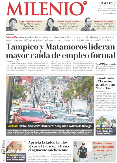 Portada de Milenio Tamaulipas del 2026-08-06