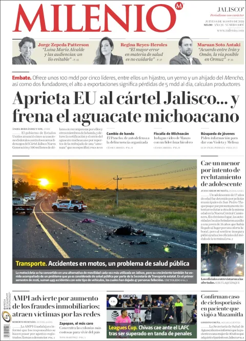 Portada de Milenio Jalisco del 2026-08-06