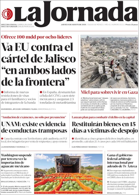 Portada de La Jornada del 2026-08-06
