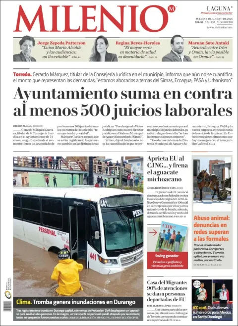 Portada de Milenio Laguna del 2026-08-06