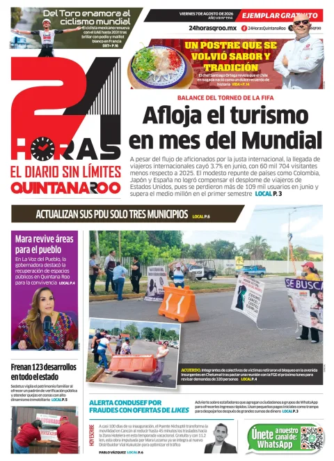 Portada de 24 Horas Quintana Roo del 2026-08-07