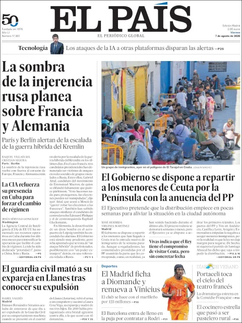 Portada de El Pais del 2026-08-07