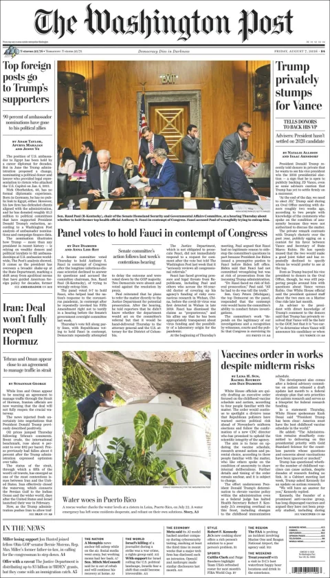 Portada de The Washington Post del 2026-08-07