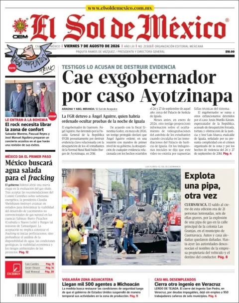 Portada de El Sol de Mexico del 2026-08-07