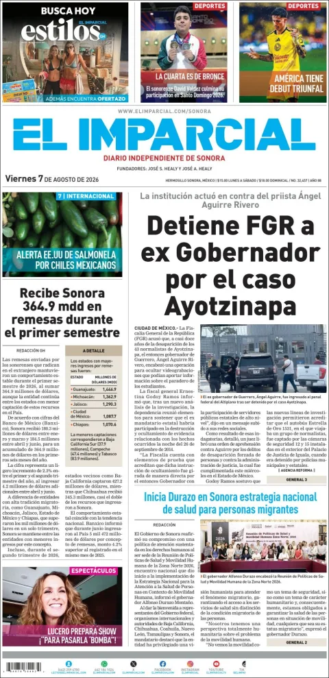 Portada de El Imparcial del 2026-08-07