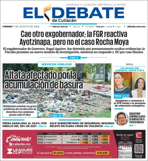 Portada de El Debate de Culiacan del 2026-08-07