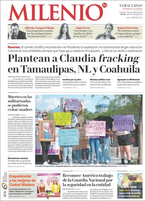 Portada de Milenio Tamaulipas del 2026-08-07