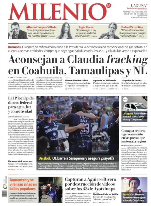 Portada de Milenio Laguna del 2026-08-07