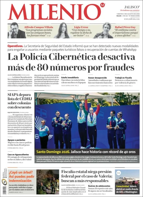 Portada de Milenio Jalisco del 2026-08-07