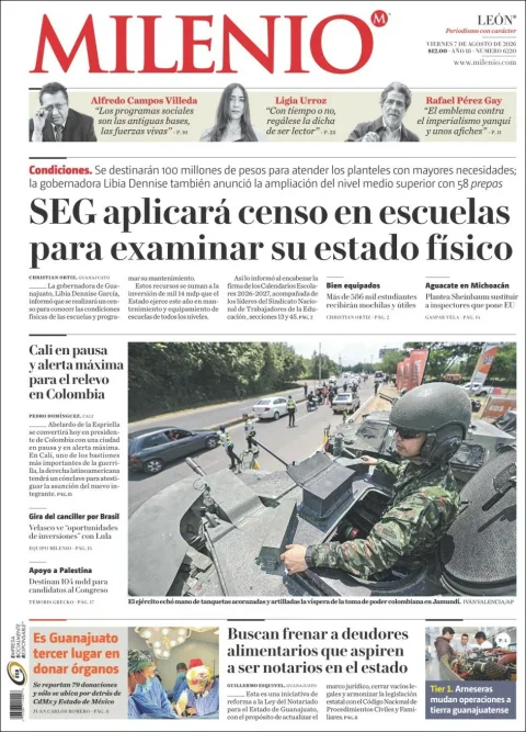 Portada de Milenio Leon del 2026-08-07