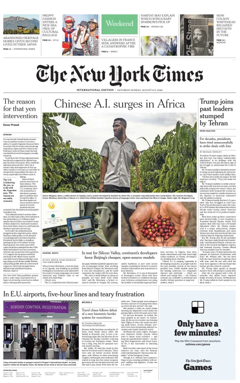 Portada de The New York Times (international) del 2026-08-08