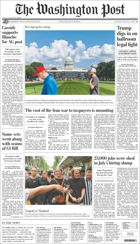 Portada de The Washington Post del 2026-08-08