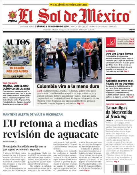 Portada de El Sol de Mexico del 2026-08-08