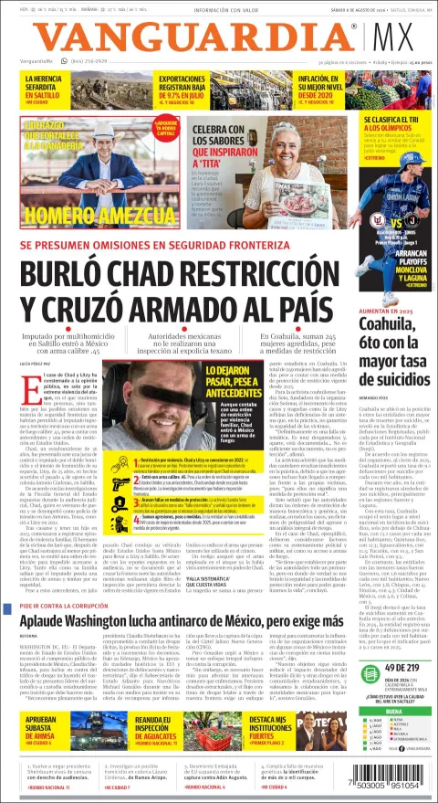 Portada de Vanguardia del 2026-08-08