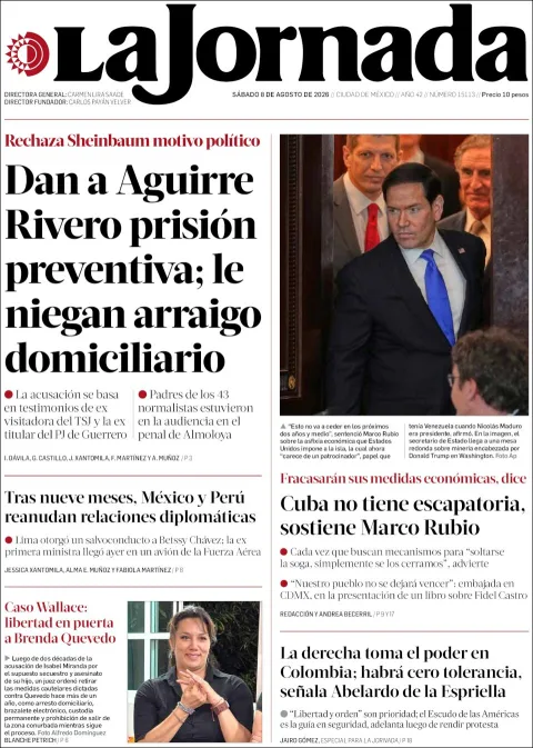 Portada de La Jornada del 2026-08-08
