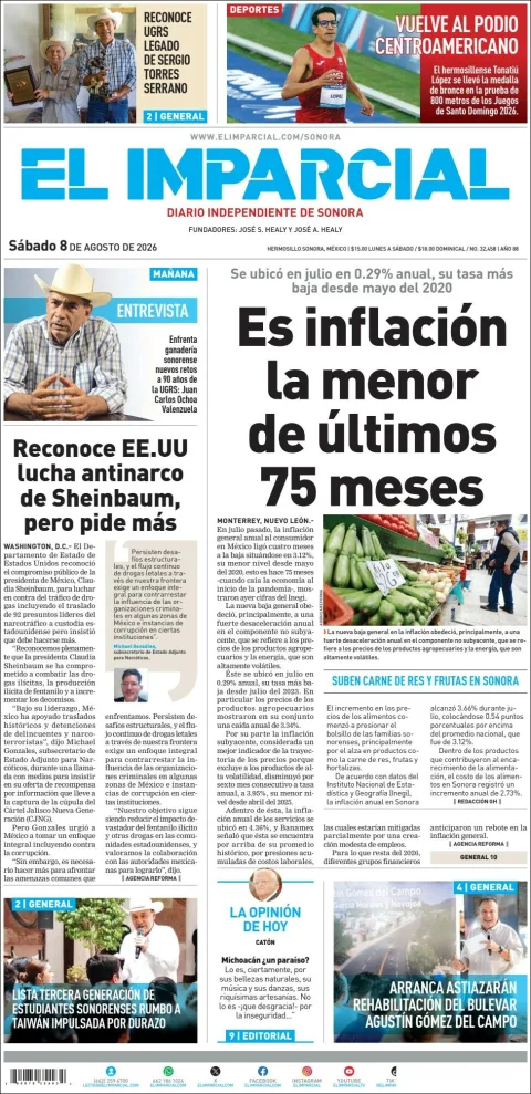 Portada de El Imparcial del 2026-08-08