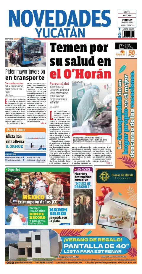 Portada de Novedades Yucatan del 2026-08-09