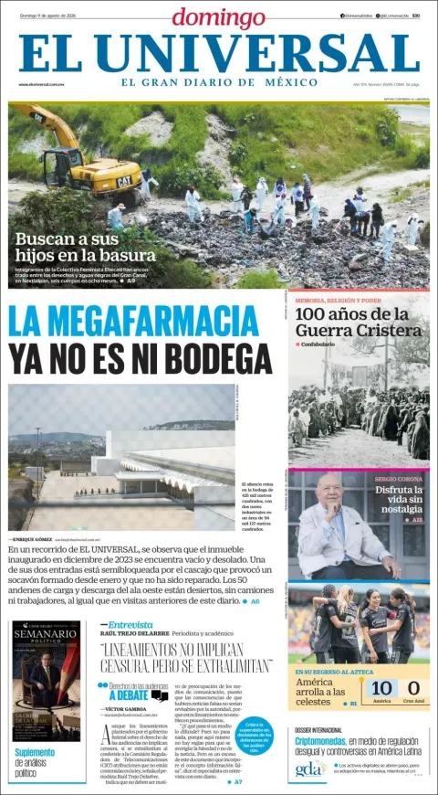 Portada de El Universal del 2026-08-09