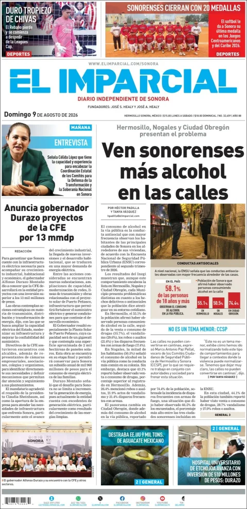 Portada de El Imparcial del 2026-08-09