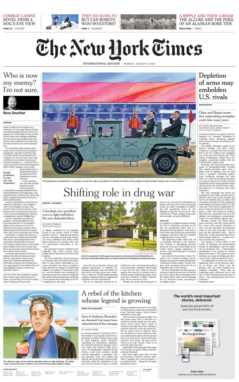 Portada de The New York Times (international) del 2026-08-10
