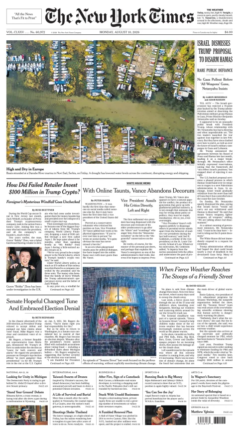 Portada de The New York Times (new York) del 2026-08-10