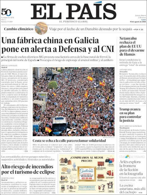 Portada de El Pais del 2026-08-10