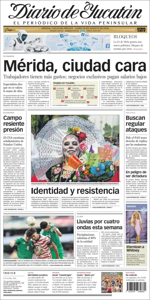 Portada de Diario de Yucatán del 2026-08-10