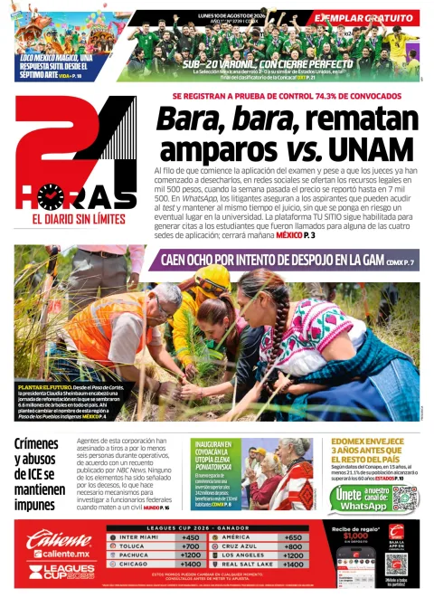 Portada de 24 Horas del 2026-08-10