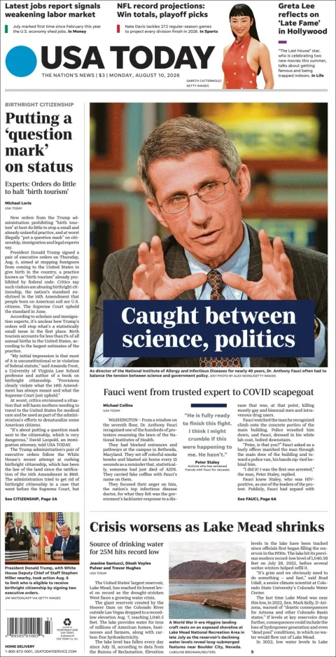 Portada de Usa Today del 2026-08-10