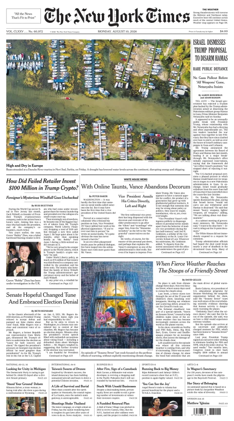 Portada de The New York Times (national) del 2026-08-10