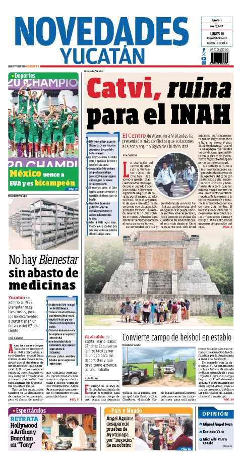 Portada de Novedades Yucatan del 2026-08-10