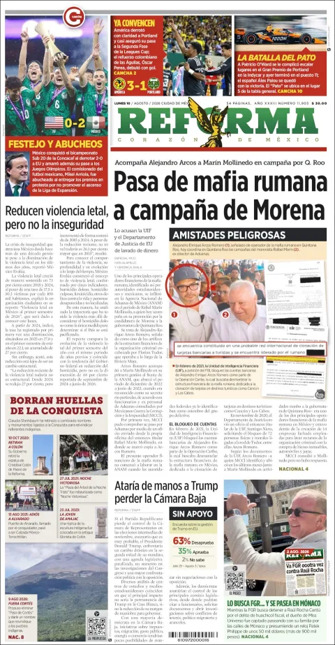 Portada de Reforma del 2026-08-10