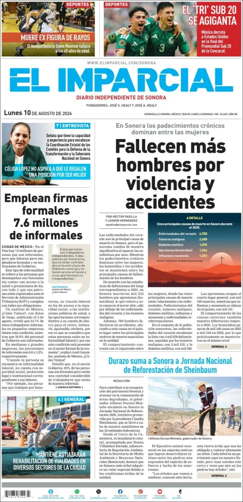 Portada de El Imparcial del 2026-08-10