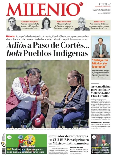 Portada de Milenio Puebla del 2026-08-10