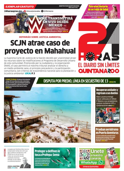 Portada de 24 Horas Quintana Roo del 2026-08-11