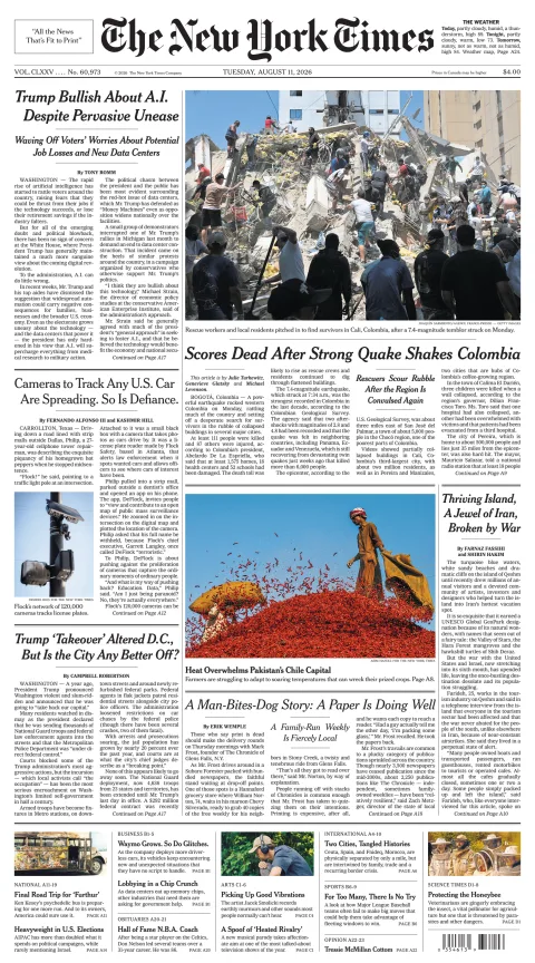 Portada de The New York Times (new York) del 2026-08-11