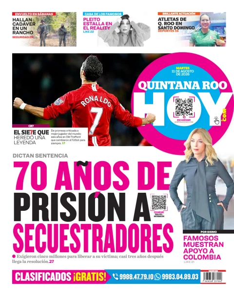 Portada de Quintana Roo Hoy (contraportada) del 2026-08-11