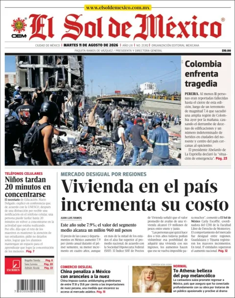 Portada de El Sol de Mexico del 2026-08-11