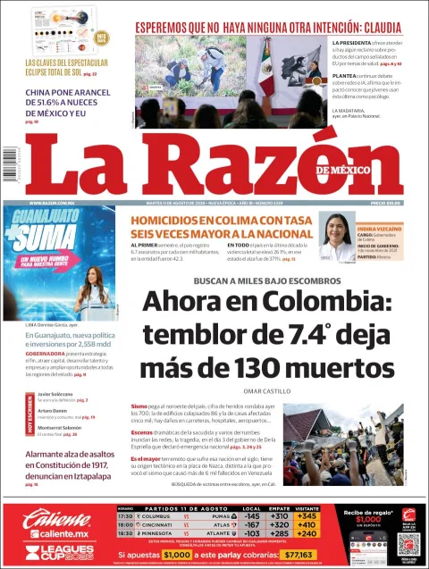 Portada de La Razon del 2026-08-11