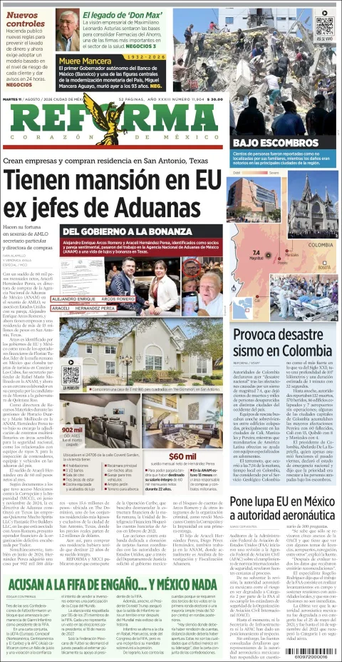 Portada de Reforma del 2026-08-11