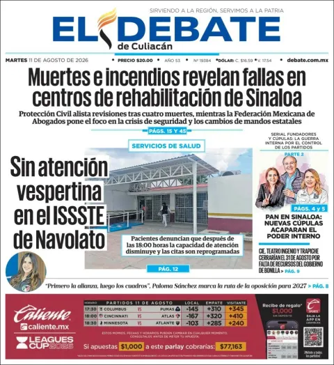 Portada de El Debate de Culiacan del 2026-08-11