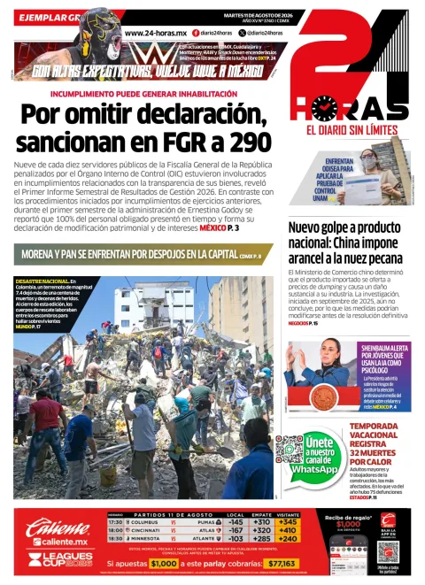 Portada de 24 Horas del 2026-08-11