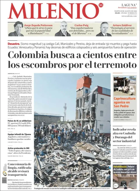 Portada de Milenio Laguna del 2026-08-11