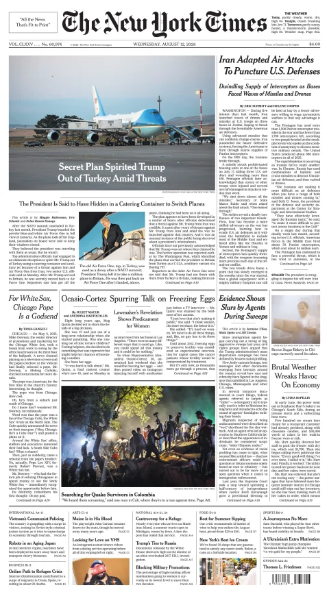 Portada de The New York Times (new York) del 2026-08-12